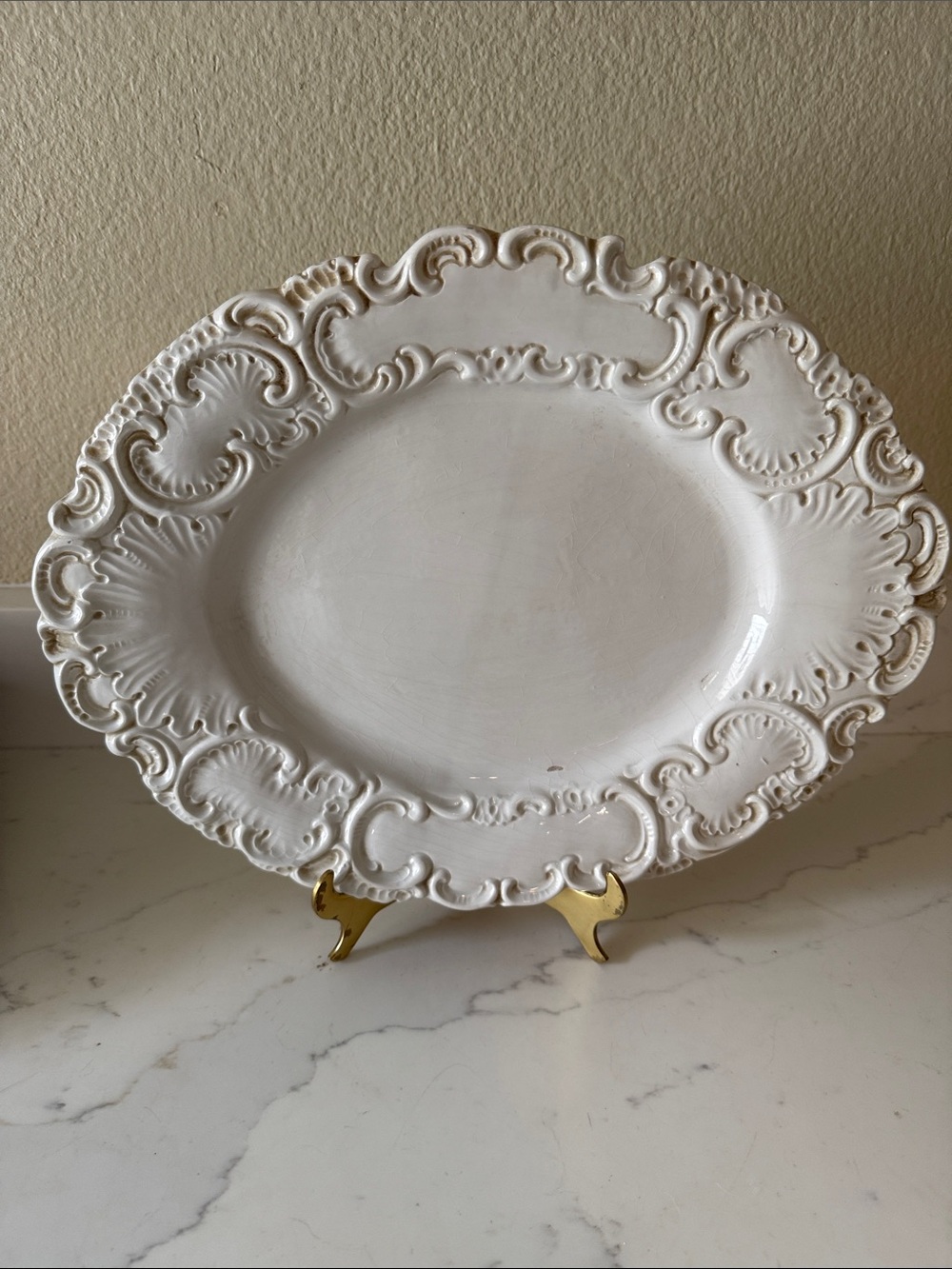 Vintage Italian Ornate White Ceramic Serving Platter